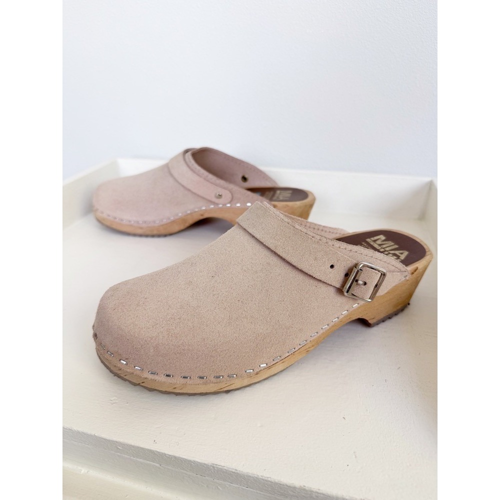 MIA | ALMA Swedish Clogs Suede Wood Platform Buckle Strap Made in Sweden